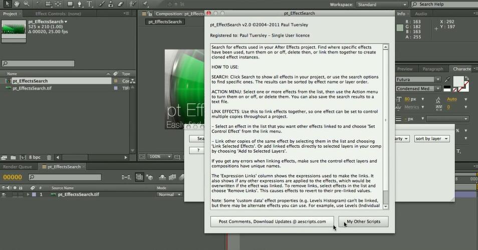 AE特效搜索管理脚本AEscripts pt_EffectSearch v3.42 免费版(含视频教程)