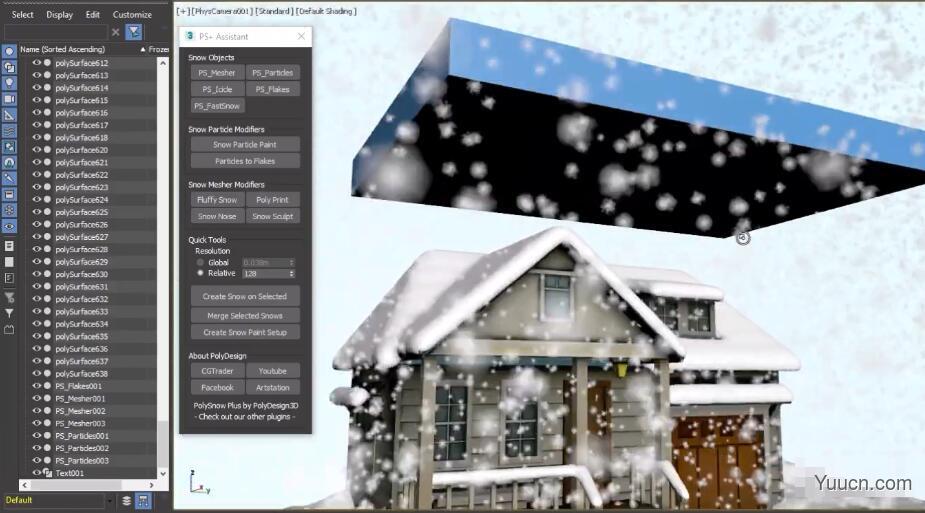 3DS MAX超强造雪一键生成雪插件 PolySnow Plus 免费版 + 使用教程