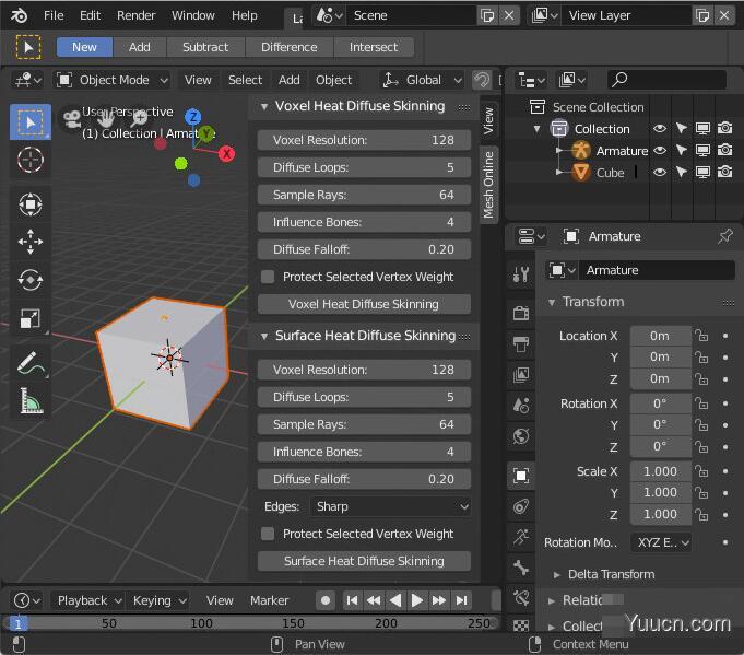 Blender三维立体像素插件 Voxel Heat Diffuse Skinning 3.1.1 免费版 + 使用教程