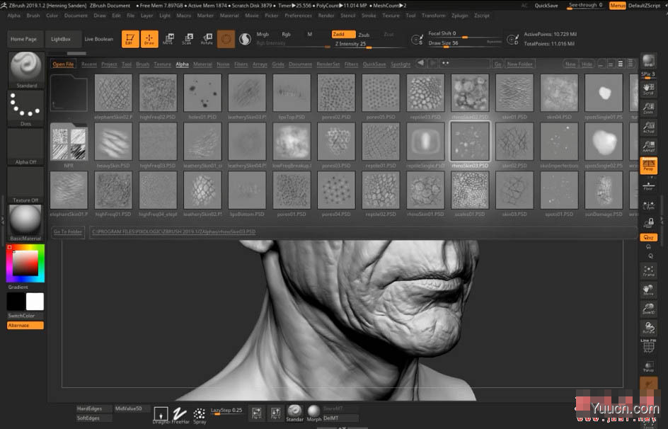 Zbrush角色毛孔鳞片皮革皮肤贴图插件套装FlippedNormals Skin Kit 免费版