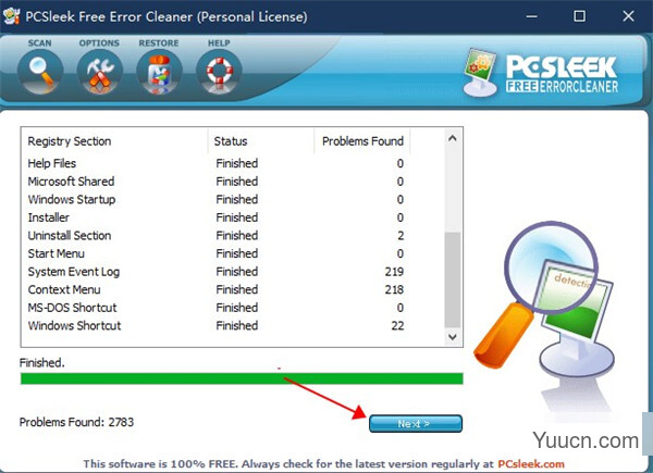 PCSleek Free Error Cleaner(注册表修复软件) v3.1.0 绿色注册版(附注册码)