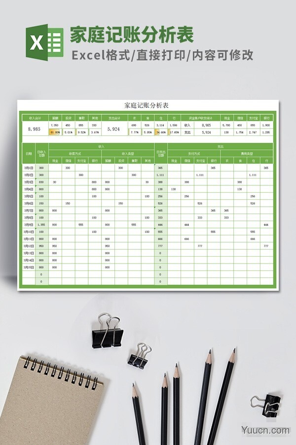 家庭记账分析表模板